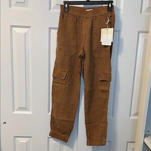 NWT Cynthia Rowley Vintage Look Brown Cargo‎ Pants Elastic Waistband Size XS